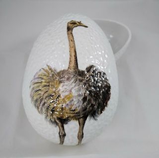 Vintage 1970 Mottahedeh Safari Ostrich Egg Ceramic Lidded Trinket Box Dish Italy