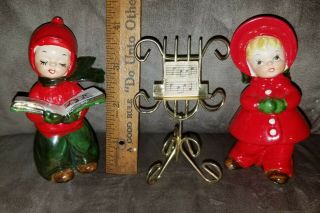 Vtg Josef Originals Figurine Set 3,  Christmas Carolers Boy,  Girl,  Music Stand
