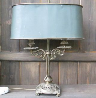 Classical French Antique Bouillotte Table Lamp With Tole Shade