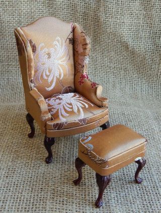 Vintage Bespaq Dollhouse Miniature Furniture Chair & Ottoman 1:12 Scale 58