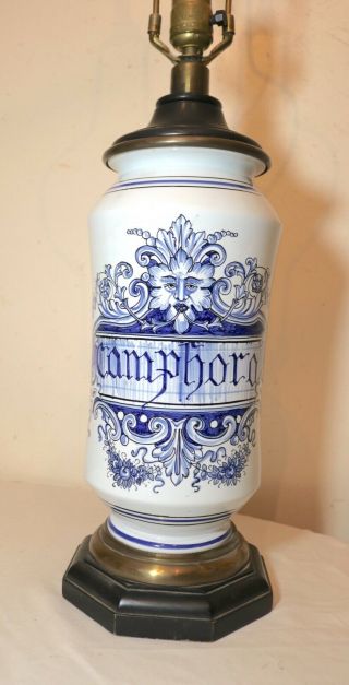 Large Vintage Handmade Italian Majolica Apothecary Camphora Jar Pottery Lamp