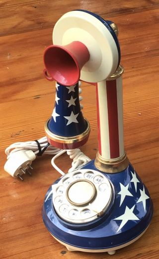 Vintage Stars Stripes American Red White Blue Candlestick Rotary Dial Phone 1973 2