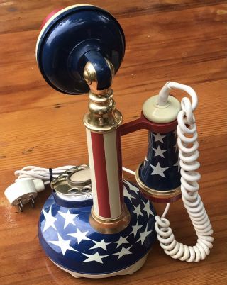 Vintage Stars Stripes American Red White Blue Candlestick Rotary Dial Phone 1973 3