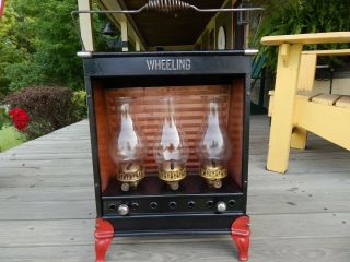 Unusual Antique Portable Wheeling Kerosene Stove Heater Lamp