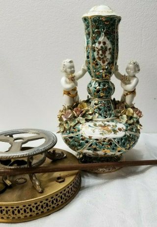 Vintage Capodimonte Trophy Lamp Rare Aqua/teal Color - Ca 1920s - 1940s