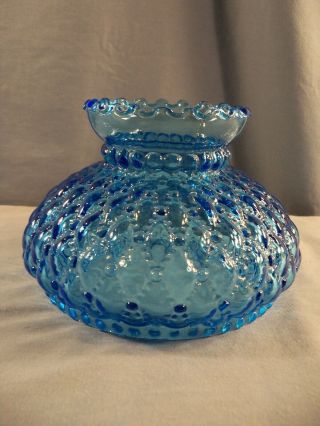 Vintage Blue Glass Aladdin Rayo Diamond Quilt Lamp Shade 6 " Wide Fitter