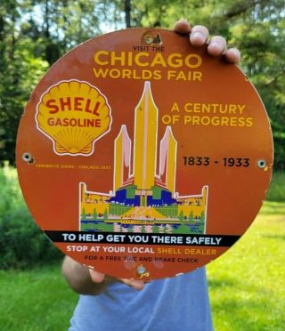 Old Vintage Dated 1933 Shell Motor Oil Porcelain Gas Station Pump Gasoline Sign