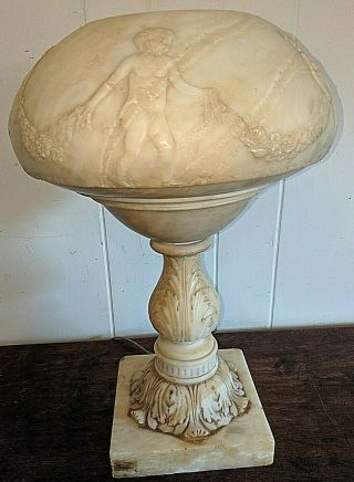 Gorgeous Art Deco Art Nouveau Carved Children Marble Alabaster Lamp 2