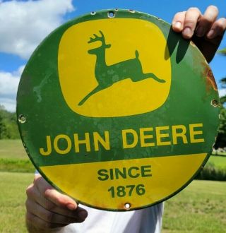 Vintage Old John Deere Tractor Animals Farm Porcelain Enamel Farming Sign