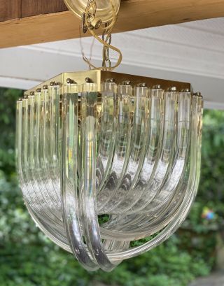 Vintage Mid Century Modern Lucite Ribbon Banded Chandelier Carlo Nason 1980