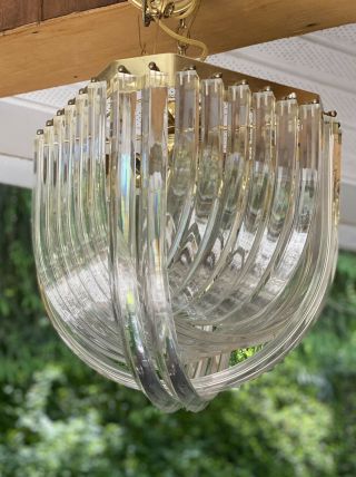 Vintage Mid Century Modern LUCITE RIBBON Banded Chandelier Carlo Nason 1980 2