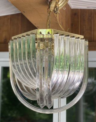 Vintage Mid Century Modern LUCITE RIBBON Banded Chandelier Carlo Nason 1980 3