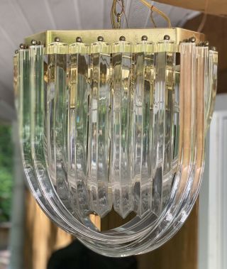 Vintage Mid Century Modern LUCITE RIBBON Banded Chandelier Carlo Nason 1980 4