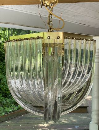 Vintage Mid Century Modern LUCITE RIBBON Banded Chandelier Carlo Nason 1980 5