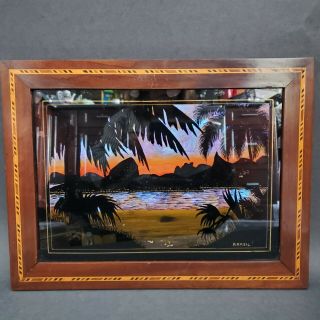 Vintage Butterfly Wing Art Picture - Wood Inlay Frame Brazil