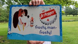 Vintage Heavy Dr.  Pepper Porcelain Gas Station Metal Soda Gas Station Sign