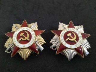 Set Soviet Russian Ussr Silver Order Of The Patriotic War 1nd 2nd Cl