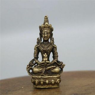Chinese Brass Carved Longevity Buddha Small Statue
