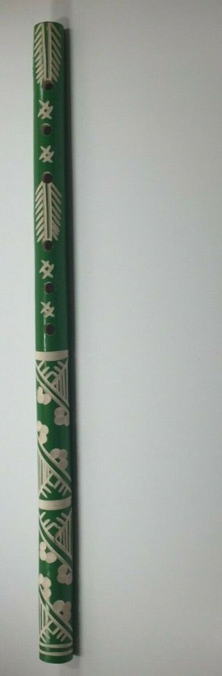 Green Wooden Romanian Flute 15 Inches Long.  75 Inches Wide