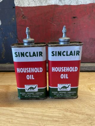 2 Vintage Sinclair Household Oil Cans Full Nos Lead Top