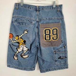 Paco Basketball Shorts Size 34 Mens Embroidered Blue Denim Distressed 90s Vtg