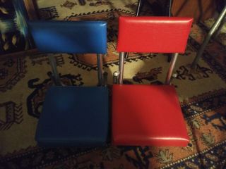 2 Vintage Red And Blue Folding Stadium Seat - Bleacher Seat - Fishing Boat Seat