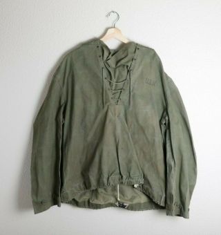 Ww2 Usn Foul Wet Weather Deck Smock Hooded Rain Pullover Jacket Wwii Large