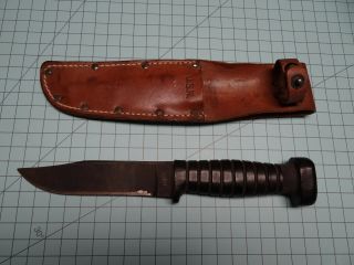 Named Wwii Usn Colonial Mk1 Fighting Knife With Leather Scabbard Sheath Mark 1