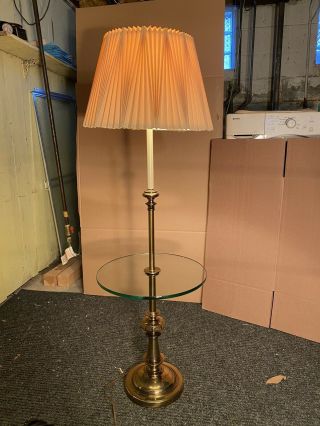 Vintage Stiffel Mid Century Brass Floor Lamp,  Glass Table