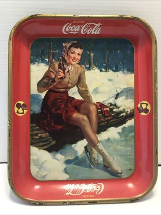 1941 Coca Cola Coke Tray Ice Skater Girl Vintage