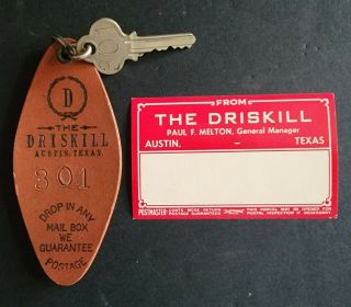 Vintage The Driskill Hotel ☆ Austin Texas Room 301 Key & Fob ☆ Historic Haunted