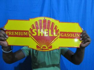 Porcelain Shell Premium Gasoline Enamel Sign Size 24 " X 10 " Inches