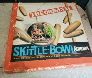 Vintage 1970 Skittle Bowl Game By Aurora,  Wooden Pins,