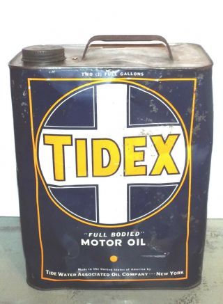 Vintage Tidex Full Bodied Sae 40 Motor Oil 2 Gallon Can Tide Water Oil Company