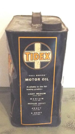 VINTAGE TIDEX FULL BODIED SAE 40 MOTOR OIL 2 GALLON CAN TIDE WATER OIL COMPANY 2