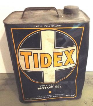VINTAGE TIDEX FULL BODIED SAE 40 MOTOR OIL 2 GALLON CAN TIDE WATER OIL COMPANY 3