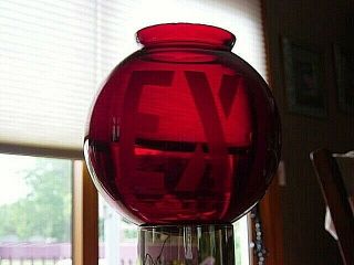 Early 1900s Ruby Red Glass Acid Etched Ceiling Mount Exit Globe Lamp Sign 5 1/2 "