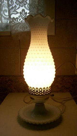 Vintage Milk Glass Hobnail Chimney Shade Boudoir Lamp