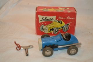 Vintage Schuco Micro Racer Blue No 7 W/key Wind Up Toy Car 1041 W/box