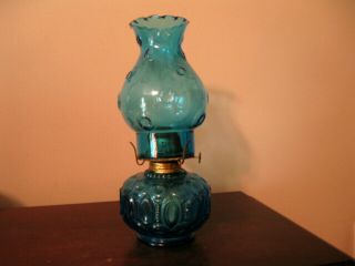 Vintage L.  E.  Smith Oil Lamp Moon & Stars Pattern Colonial Blue Eagle Burner