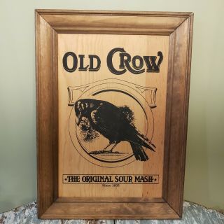 Vintage Old Crow Sour Mash Whiskey Wooden Sign Advertising Bar Man Cave
