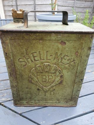 Vintage 1936 Collectable Shell Mex Bp 2 Gallon Petrol Fuel Jerry Can Brass Cap