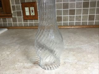 Vintage Pretty Swirled Clear Glass Oil Lamp Chimney 9” Tall - 3” Fitter