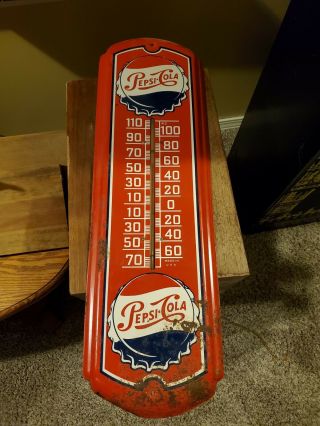 Large Vintage Pepsi - Cola Wall Hanging Thermometer