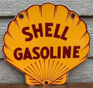 Vintage Shell Gasoline Porcelain Advertising Gas Pump Sign Motor Oil