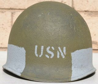 Us Ww 2 M - 1 Helmet Front Seam With Post War Painted Us Navy Landing Forces Band