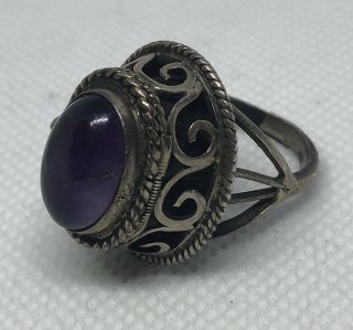 Vintage Purple Amethyst Taxco Sterling Silver 925 Poison Pill Adjustable Ring