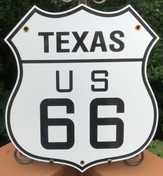 Vintage 13” Texas Route 66 Gasoline Porcelain Gas Pump Highway Road Sign