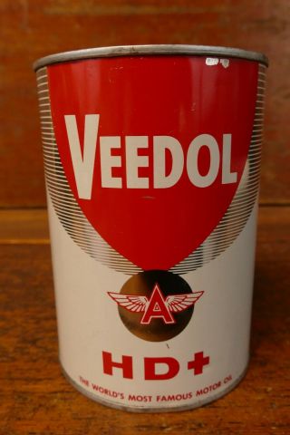 Vintage 1960’s Veedol Flying A Hd,  Motor Oil Metal One Quart Oil Can Full Nos