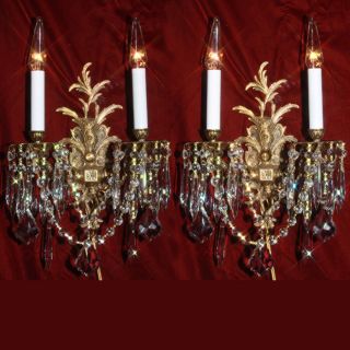 Reserved 2 Vintage Gilt Gilt Bronze Brass Crystal Lamp Sconce Rococo